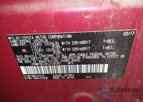 2017 Toyota Rav4 Xle from USA, damaged, VIN JTMWFREV4HJ134095